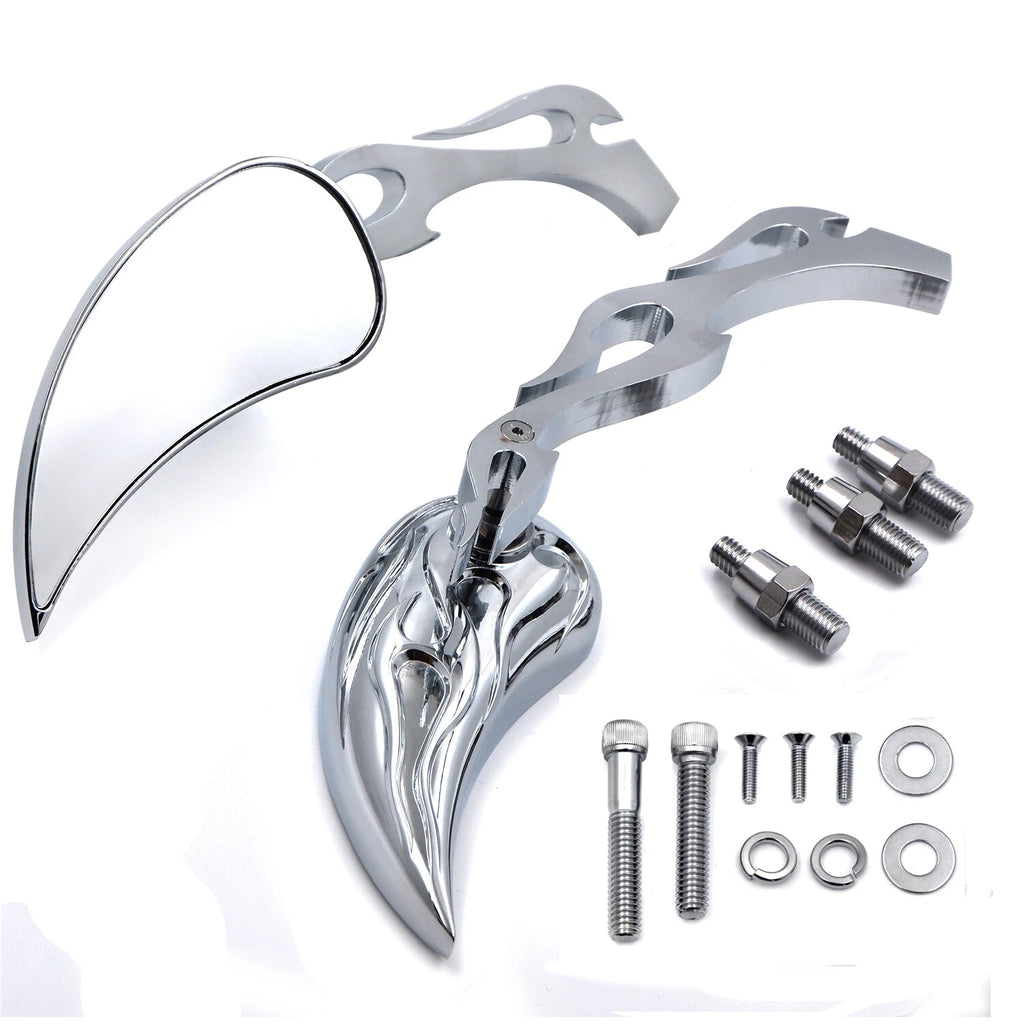 Billet Alloy Teardrop Flame Mirror for Harley Softail Fatboy Sportster