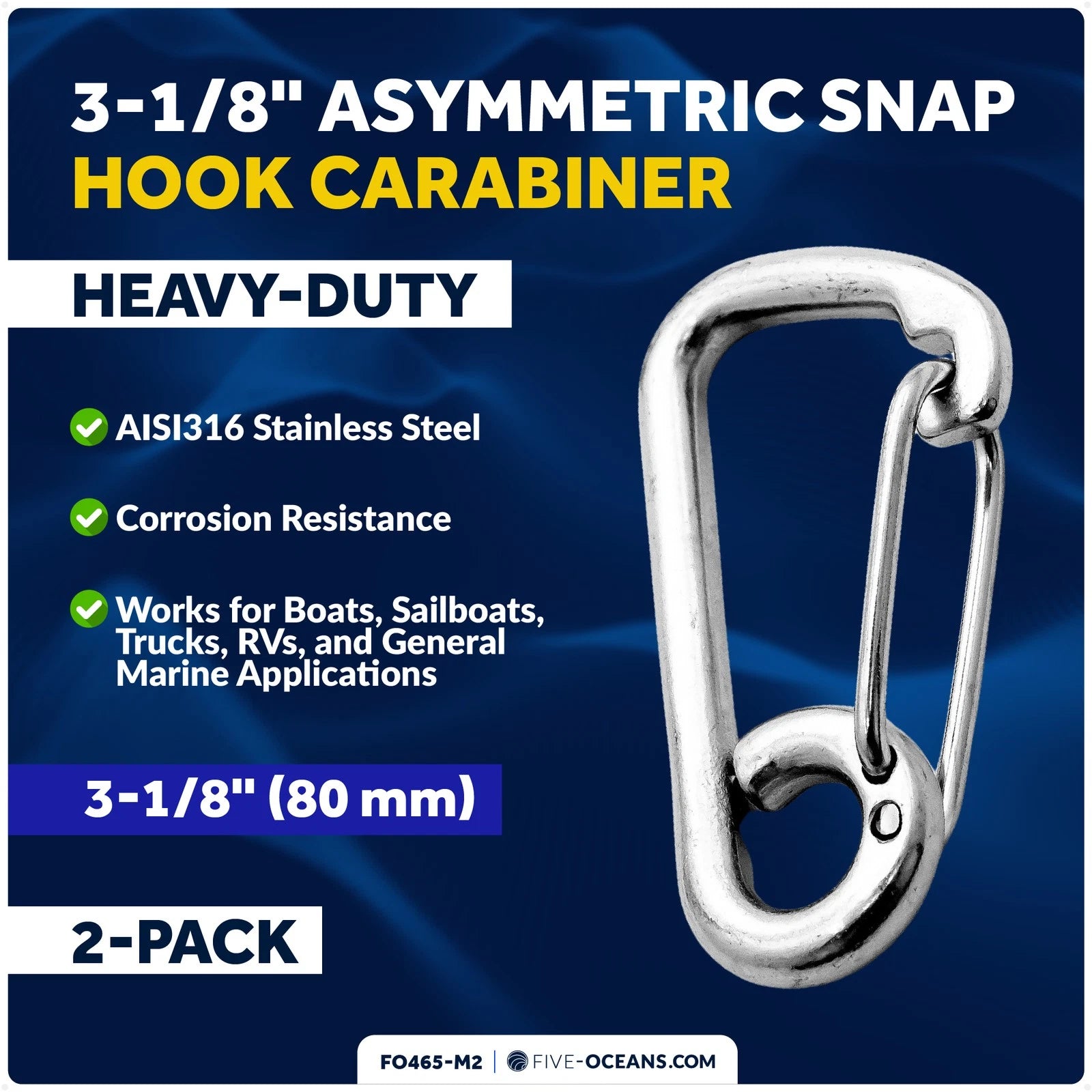 Set of 2 Asymmetric Snap Hooks for Five Oceans (3-5/32 inches) FO465-M2