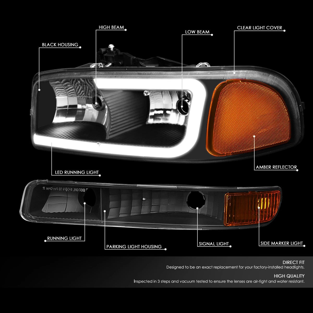 LED DRL Headlight + Turn Signal Bumper Lamp for Sierra/Yukon XL (1999–2007)