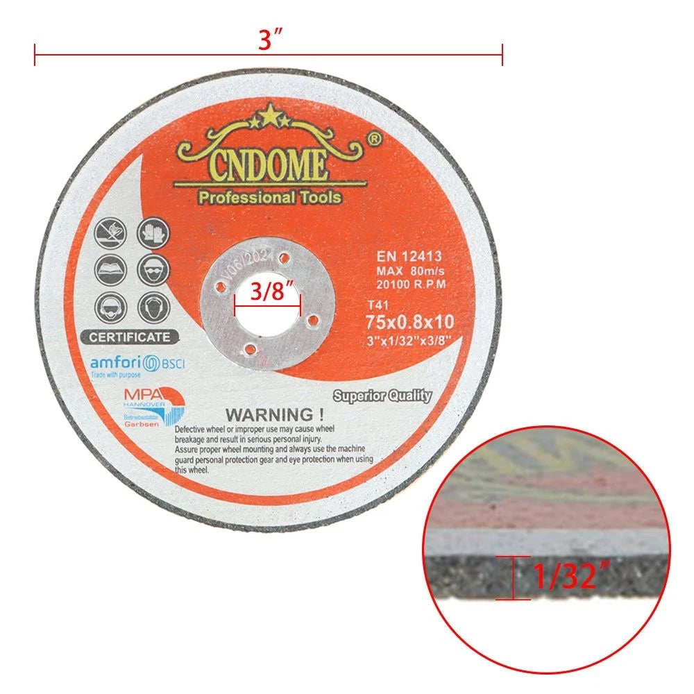 25 Pack Cut Off Wheels for Die Grinder (3"x1/32"x3/8")