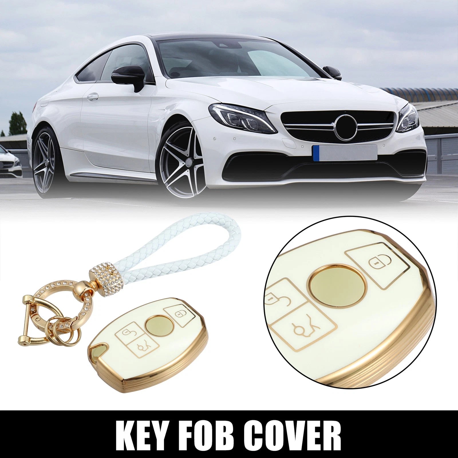 3 Button Remote Key Fob Case for Mercedes Benz C E M S CLS CLK GLK GLC (White)