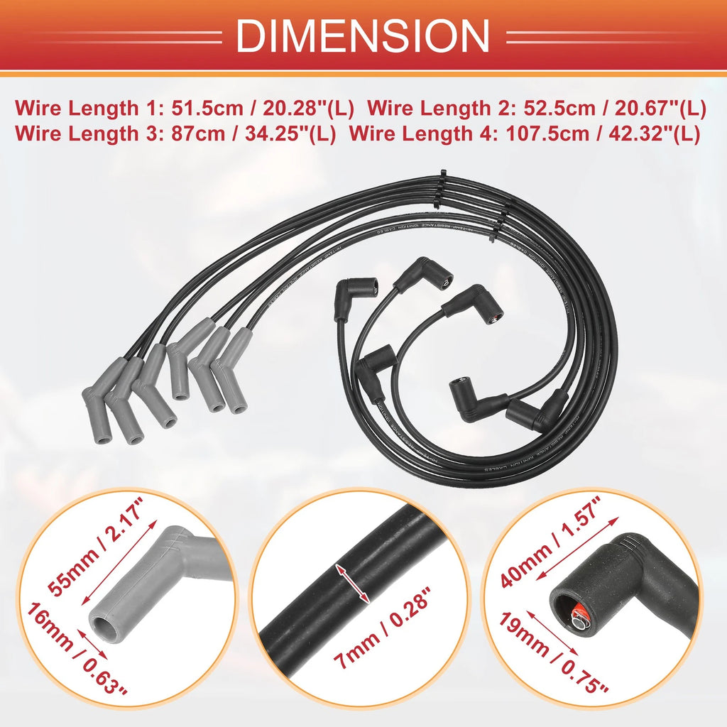 6X Spark Plug Wire Ignition Coil Cable for Ford Freestar (2004–2005) V6 3.9L