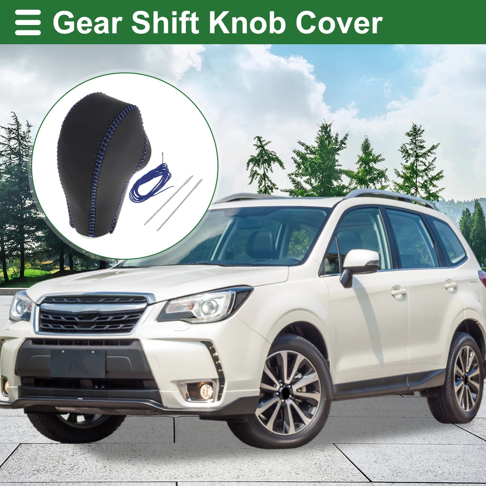 Gear Shift Knob Cover for Subaru Forester (2014–2017) Black Blue Faux Leather