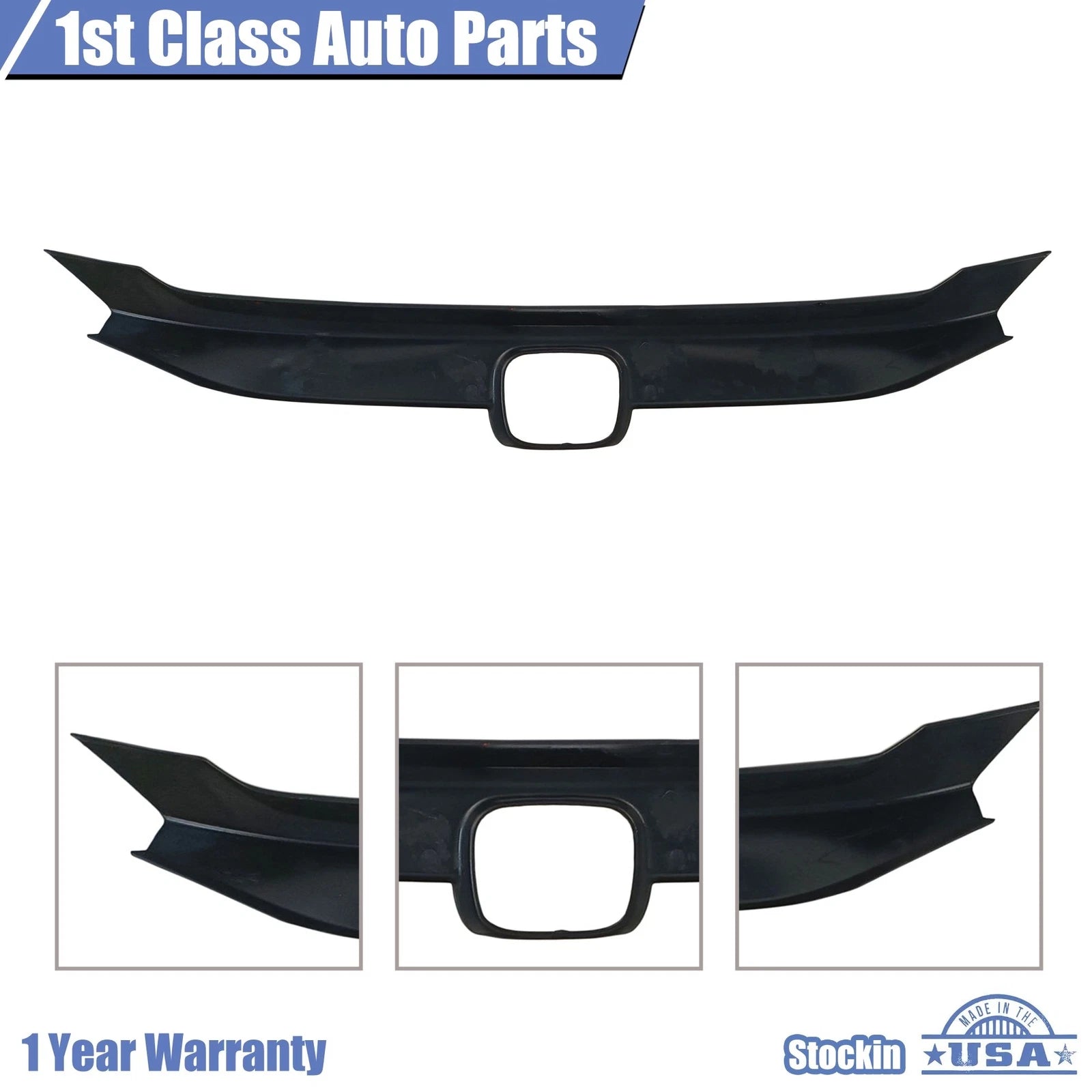 Set of 3 Grille Cover Molding Trim for Honda Civic (2016–2018) Gloss Black