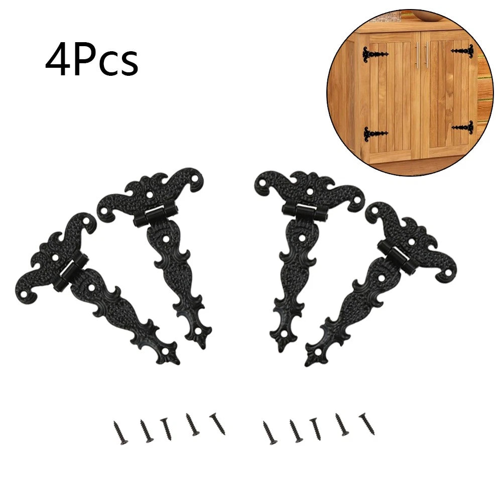 Set of 4 Black T-Strap Hinges for Cabinet Door Jewelry Box