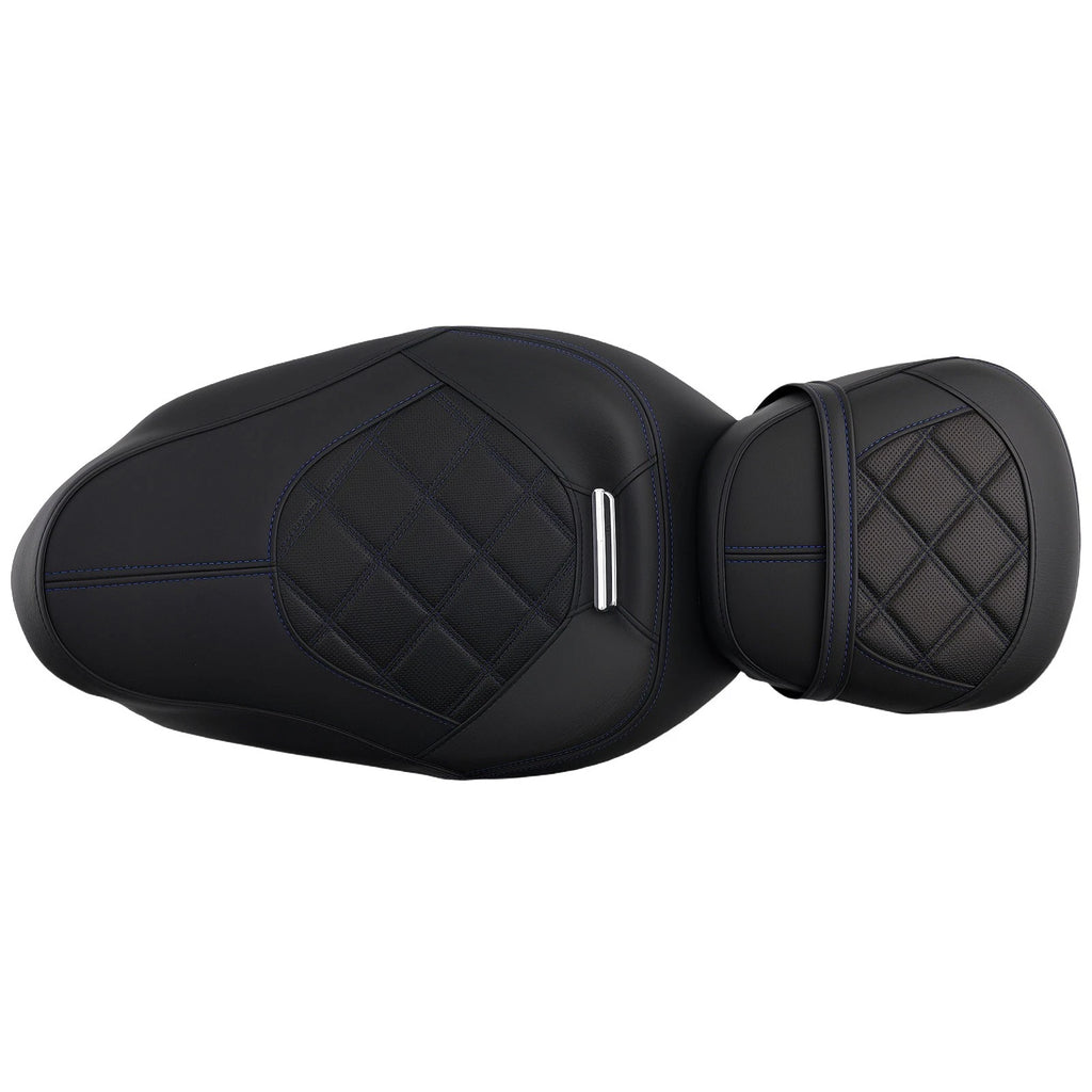 Set of 2 Black Blue Seats for Harley Touring Models (2009-2024)
