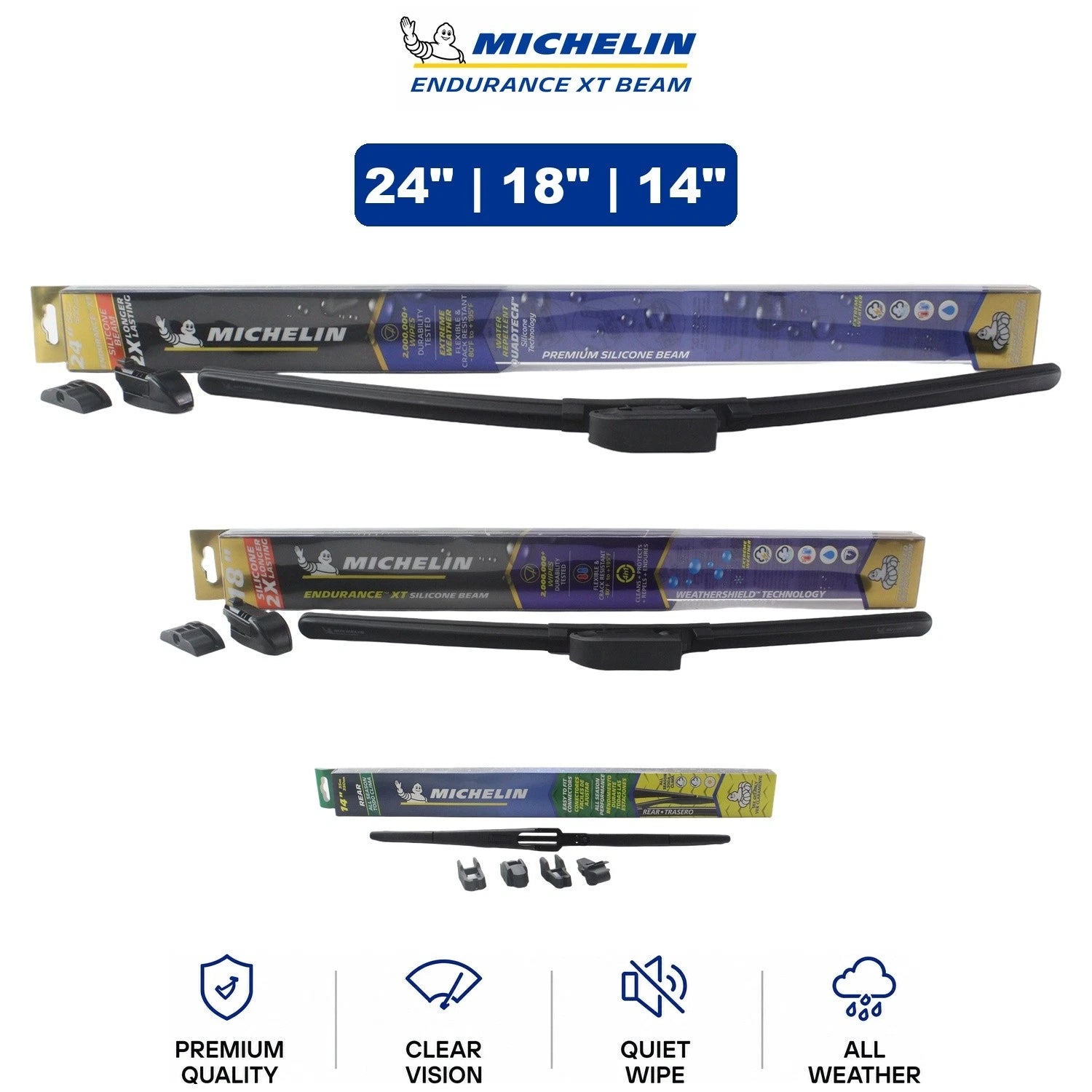 Set of 3 Michelin Endurance XT Beam Wiper Blades for Mazda (2013–2016)