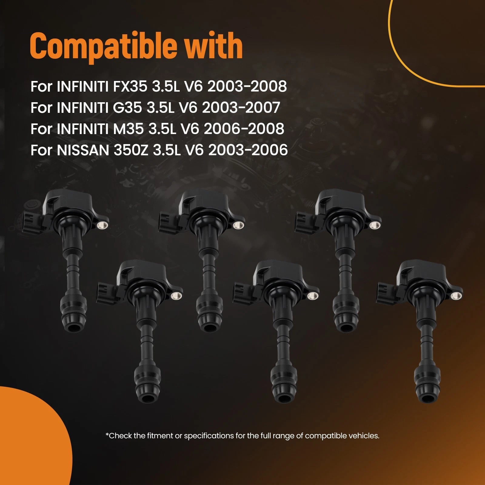Set of 6 Ignition Coils for Infiniti M35 Sport Sedan (2006–2008)