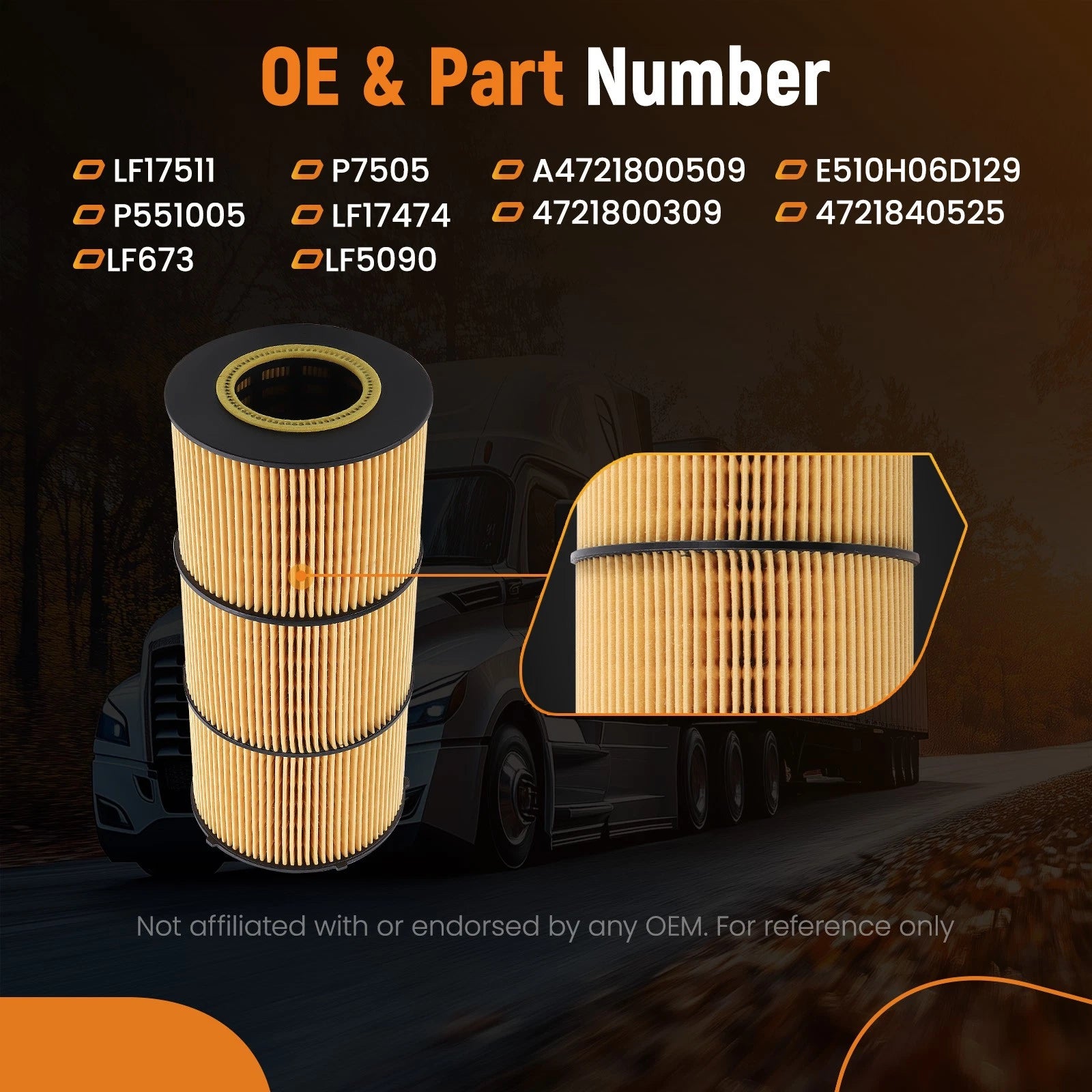 Heavy Duty Oil Filter P551005 for Western Star 4700SB SF (2012–2020)