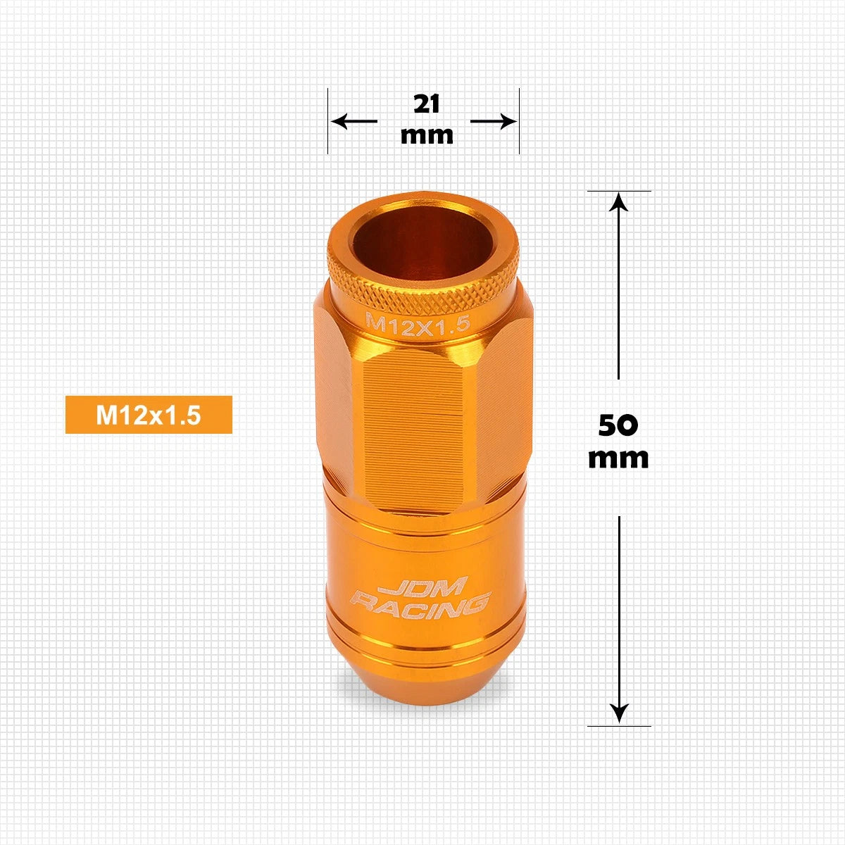 Set of 20 M12X1.5 Orange JDM Open End Cone Wheel Lug Nuts + Spline Lock Key