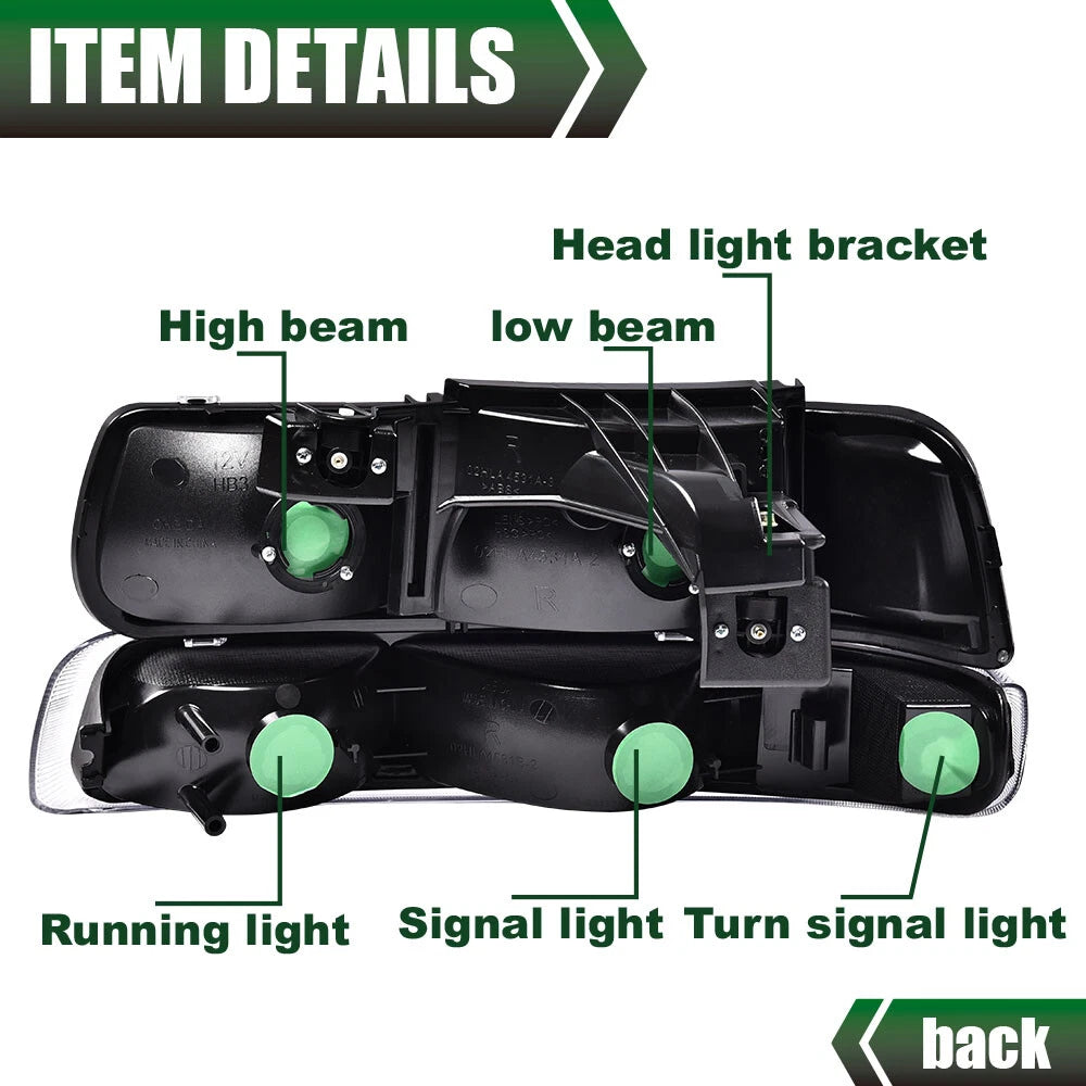 Black Chrome Headlight Lamp for Chevy Silverado/Suburban (1999–2006)