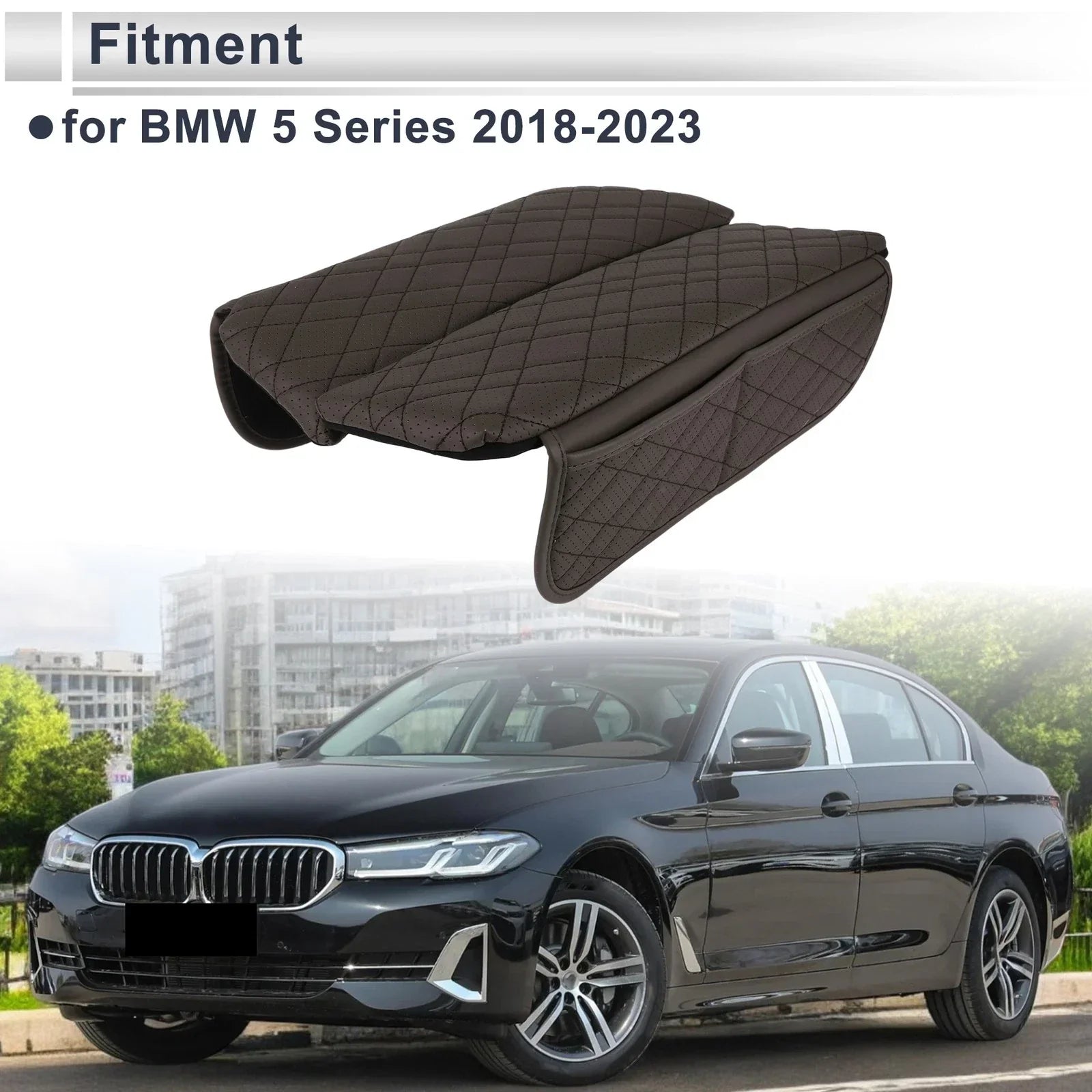 Center Console Cover with Storage Bag for BMW 5 Series (2018-2023) Deep Brown