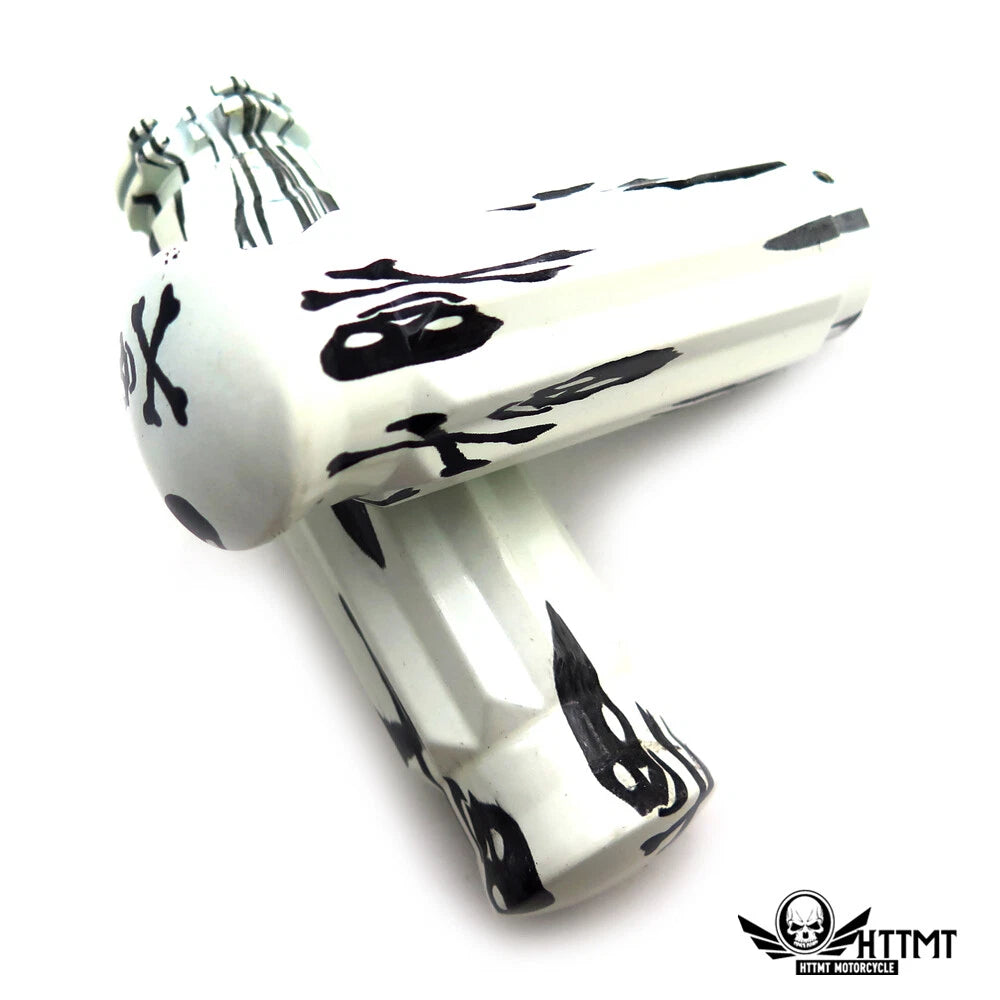 1" White Skull Pirate Handlebar Grips for Harley Honda