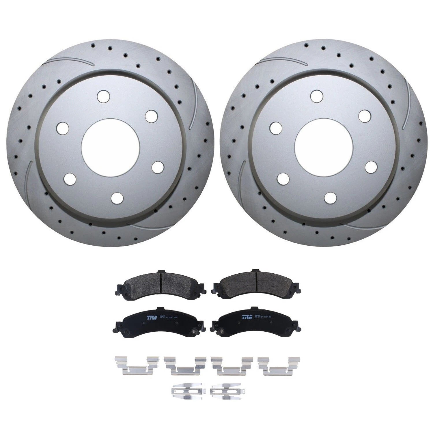 Rear Brake Kit 330mm Drilled Rotors & TRW Metallic Pads for Cadillac Chevy GMC