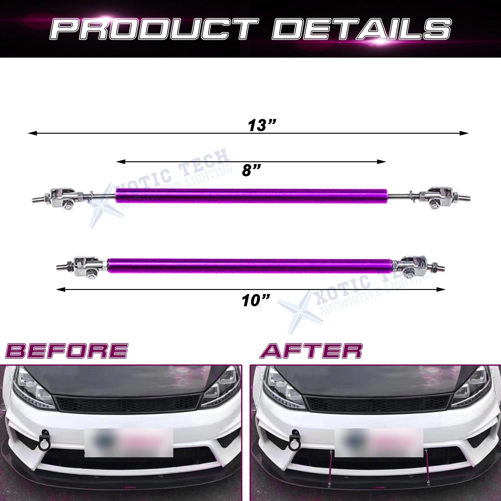 Front Bumper Splitter Support Bars for Dodge Charger Challenger (2015-2023)