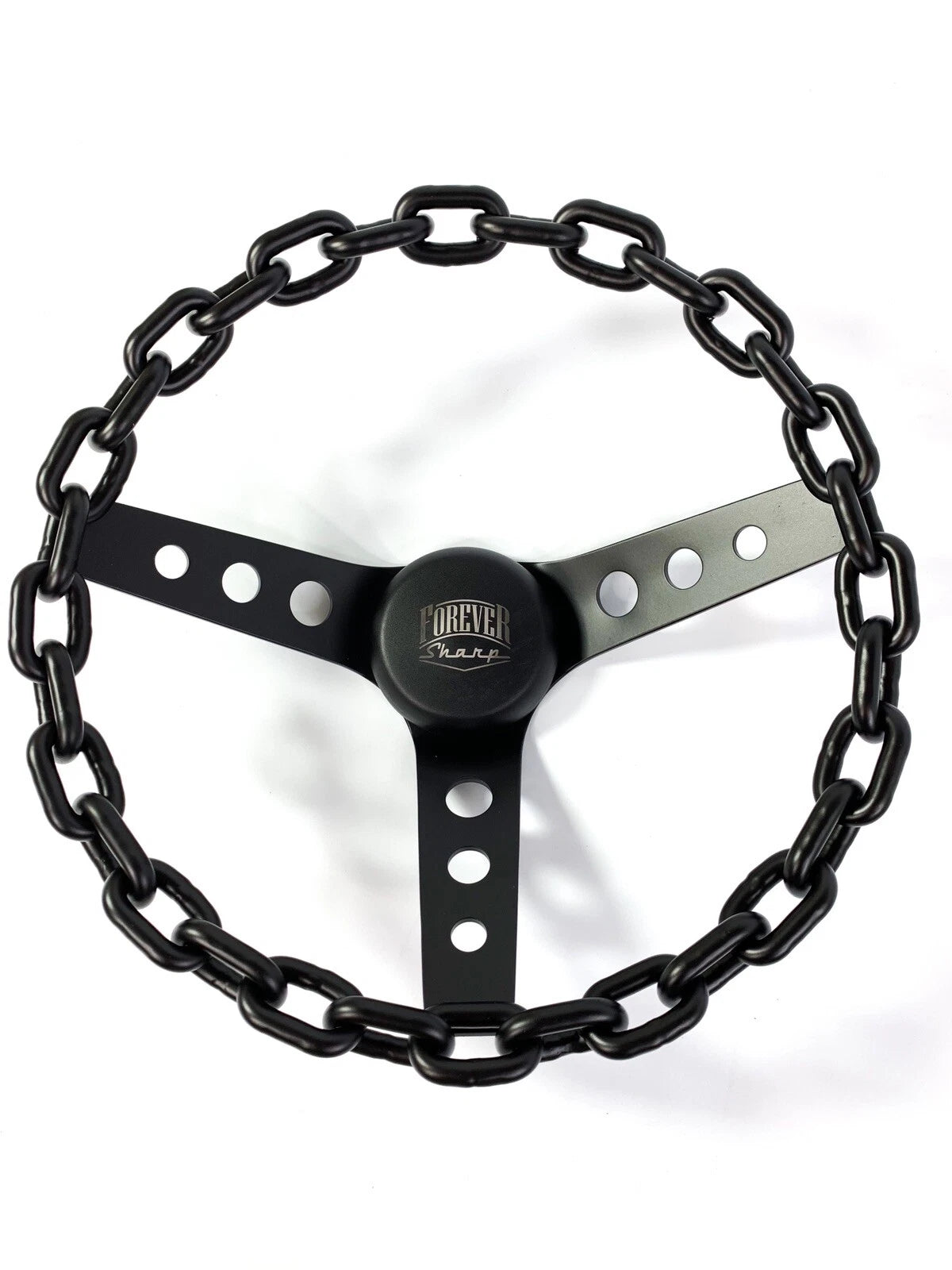 3 Hole Chain Steering Wheel with Horn Button and A01 Adapter for Black (Universal)