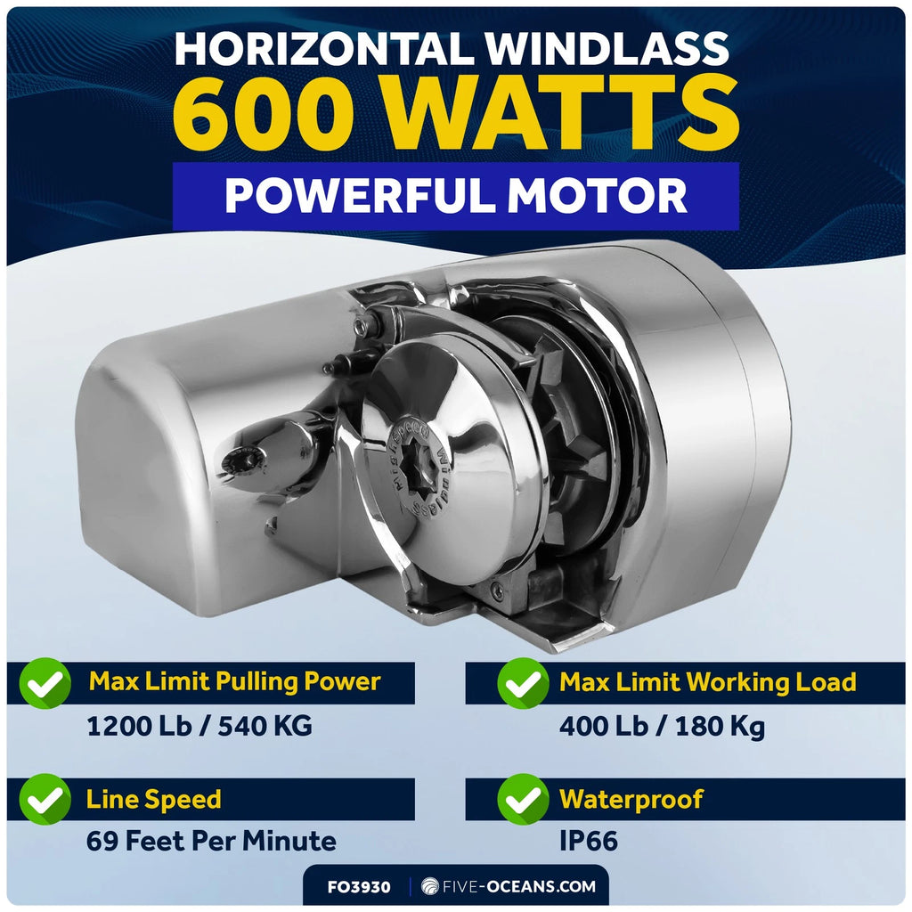 Boat Windlass Kit for Atlantic Horizontal (600 Watts, 12V DC)