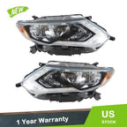 Set of 2 Chrome Halogen Projector Headlights for Nissan Rogue (2017–2019)