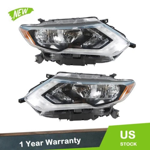 Set of 2 Chrome Halogen Projector Headlights for Nissan Rogue (2017–2019)