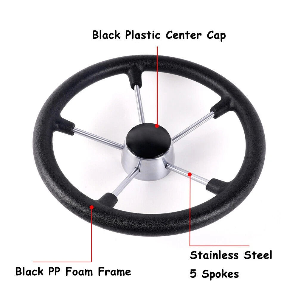 13.5" Black Stainless Steel Boat Steering Wheel for Marine Applications