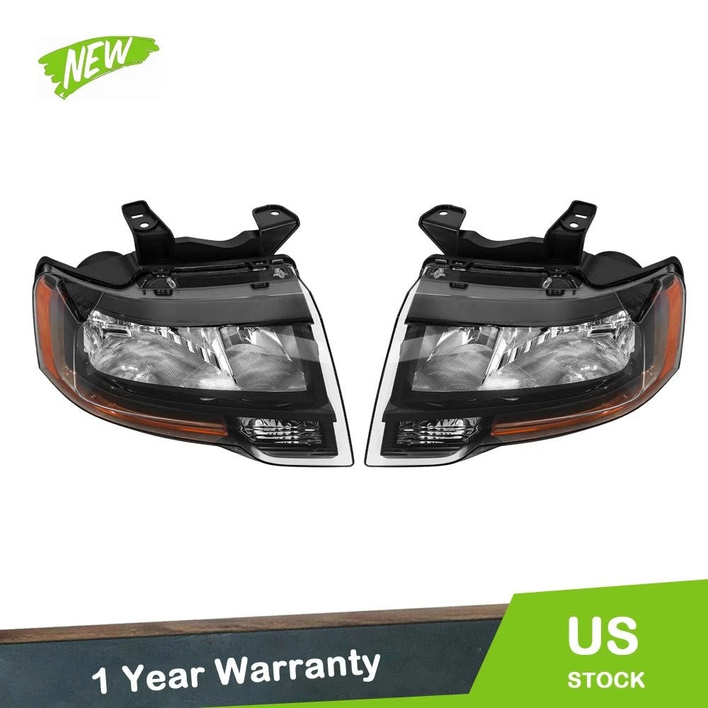 Headlight Assembly Set for Ford Expedition (2015–2017) Left & Right Halogen Black