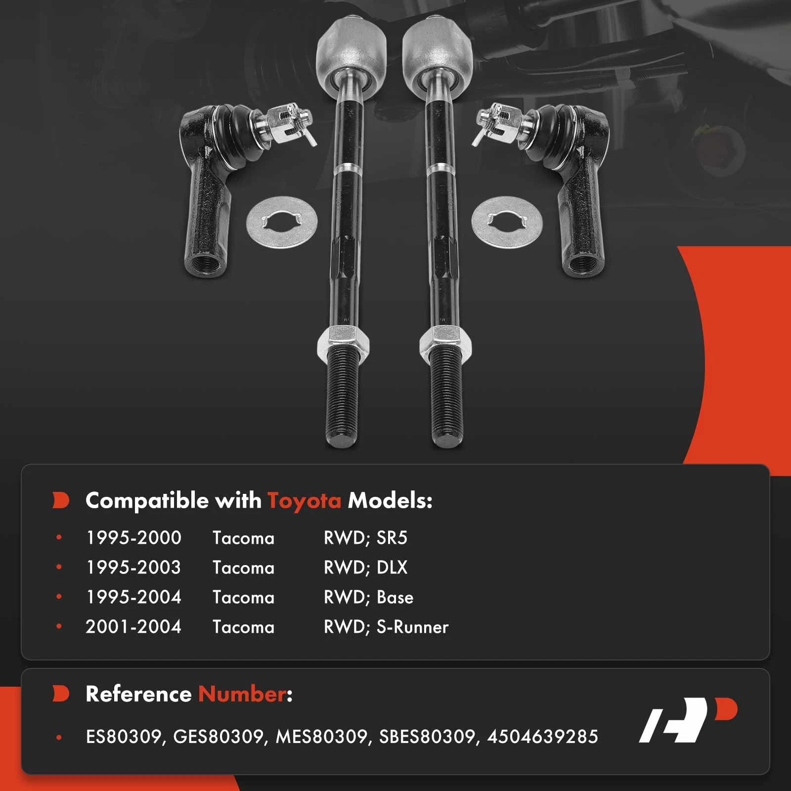 4x Inner & Outer Tie Rod End Kit for Toyota Tacoma (1995–2004 RWD)
