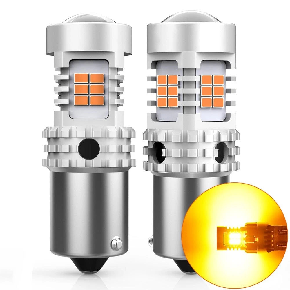 Set of 2 Amber 7440 BA15S BAU15S LED Front Parking Stop Turn Signal Bulbs for