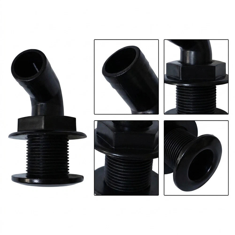 Set of 4 Black Plastic Thru Hull Fittings 90 Degree for Marine Applications