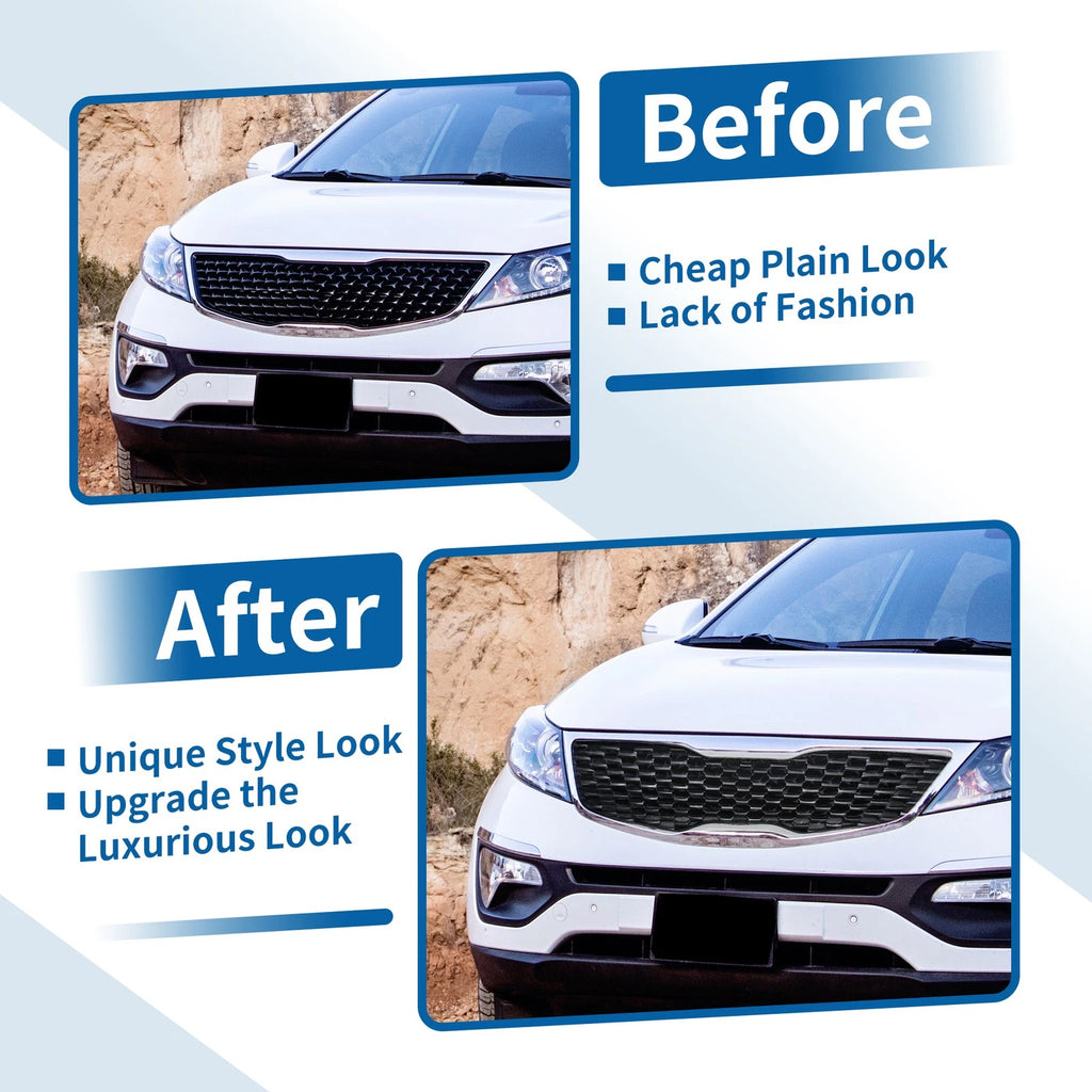 Front Upper Bumper Grille for Kia Forte (2014–2016) Black Chrome