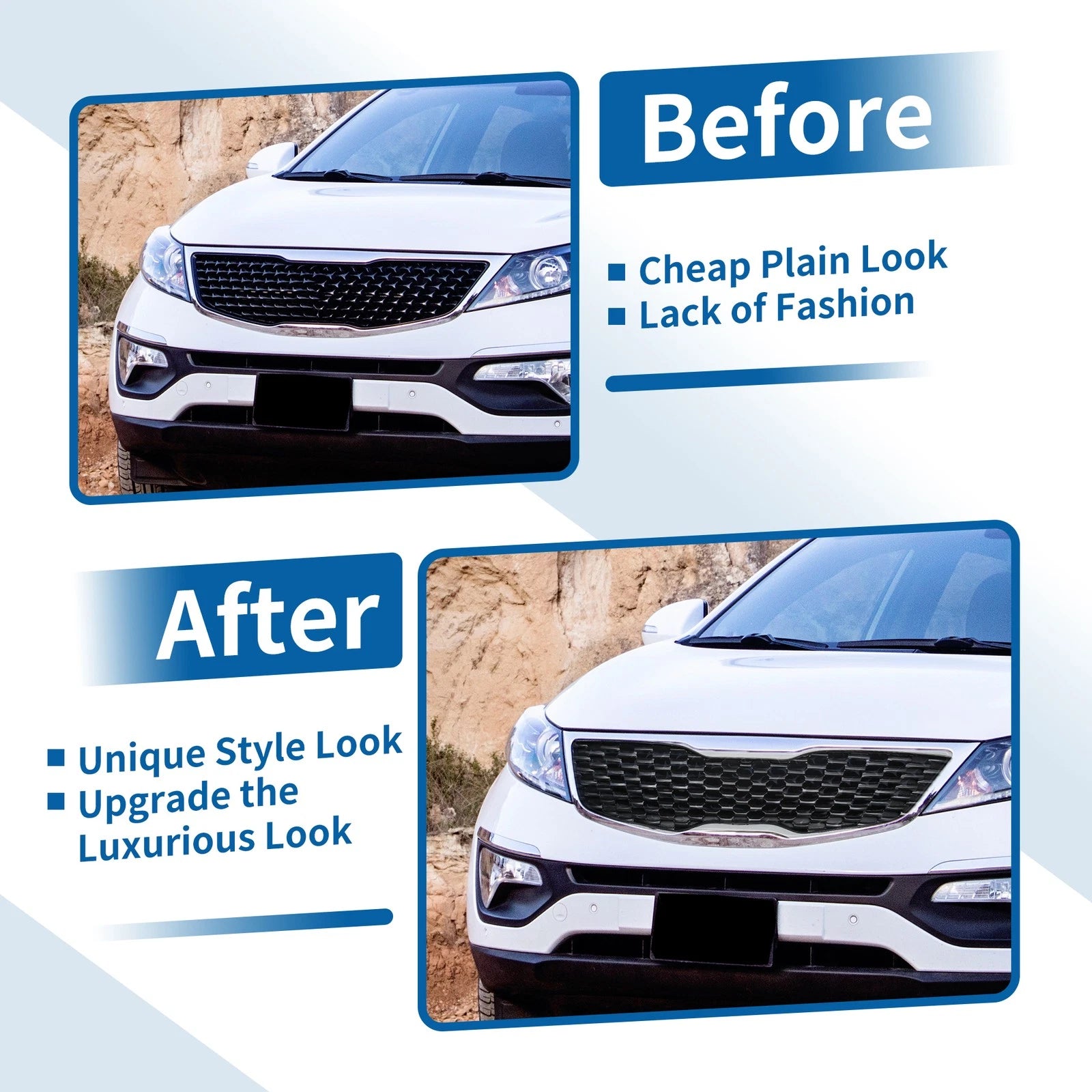 Front Upper Bumper Grille for Kia Forte (2014–2016) Black Chrome