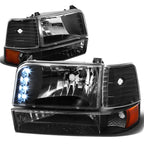LED Headlight Set with Amber Corner & DRL Fog Light for Ford F150 (1992–1996)