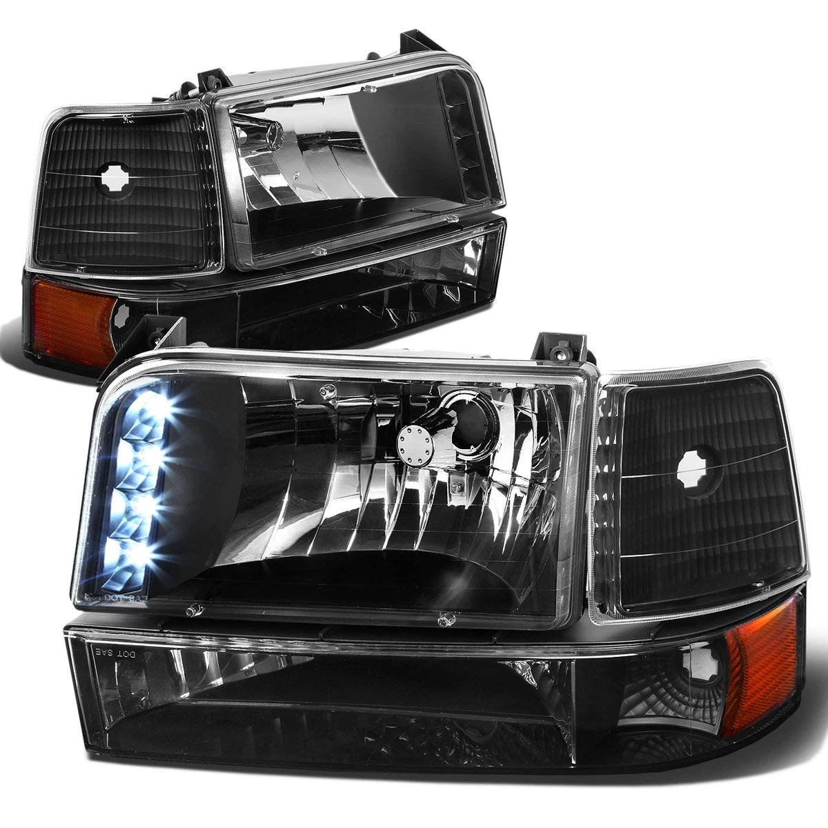 LED Headlight Set with Amber Corner & DRL Fog Light for Ford F150 (1992–1996)