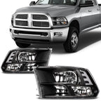 Set of 2 Black Halogen Headlights Assembly for Dodge Ram 1500 2500 3500 (2009–2018)