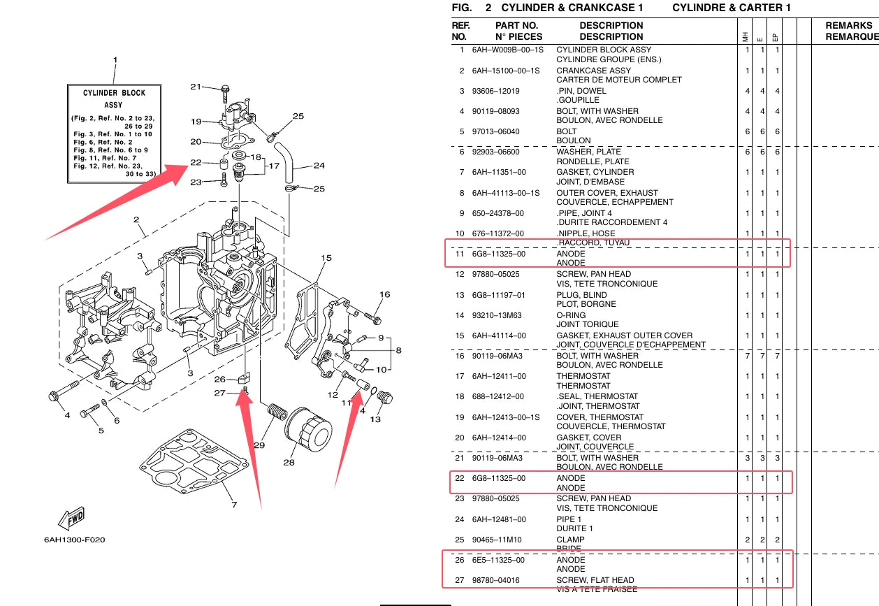 Zinc Anode Kit for Yamaha 9.9-25HP (6E5-11325-00, 6G8-11325-0)