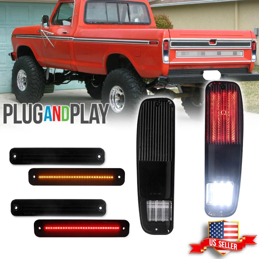 Set of 6 Smoke LED Tail Lights & Side Markers for Ford F150 F250 E150 (1973–1979)