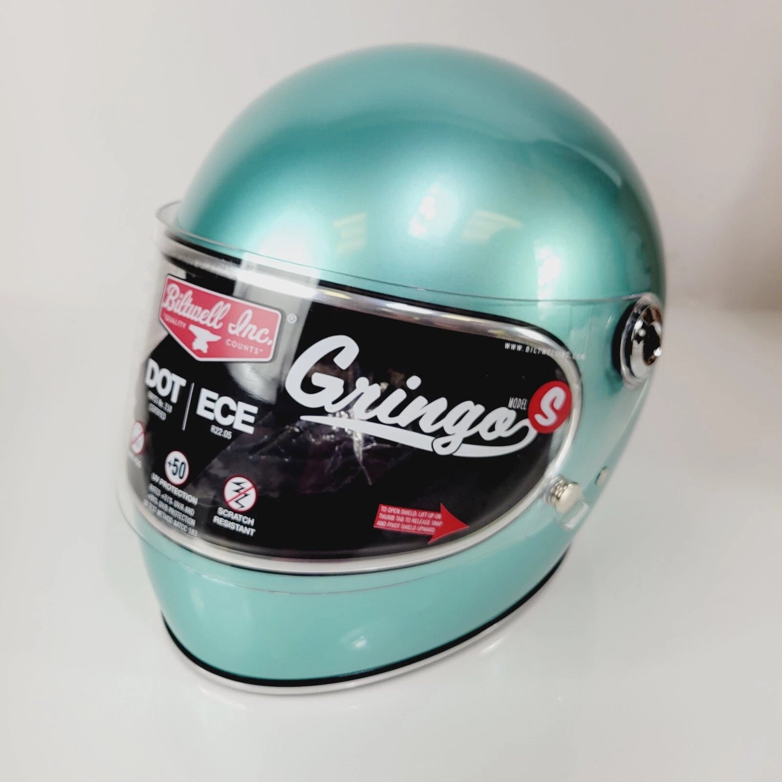 Biltwell Gringo S Helmet for Motorcycle (Gloss Black, Metallic Sea Foam)