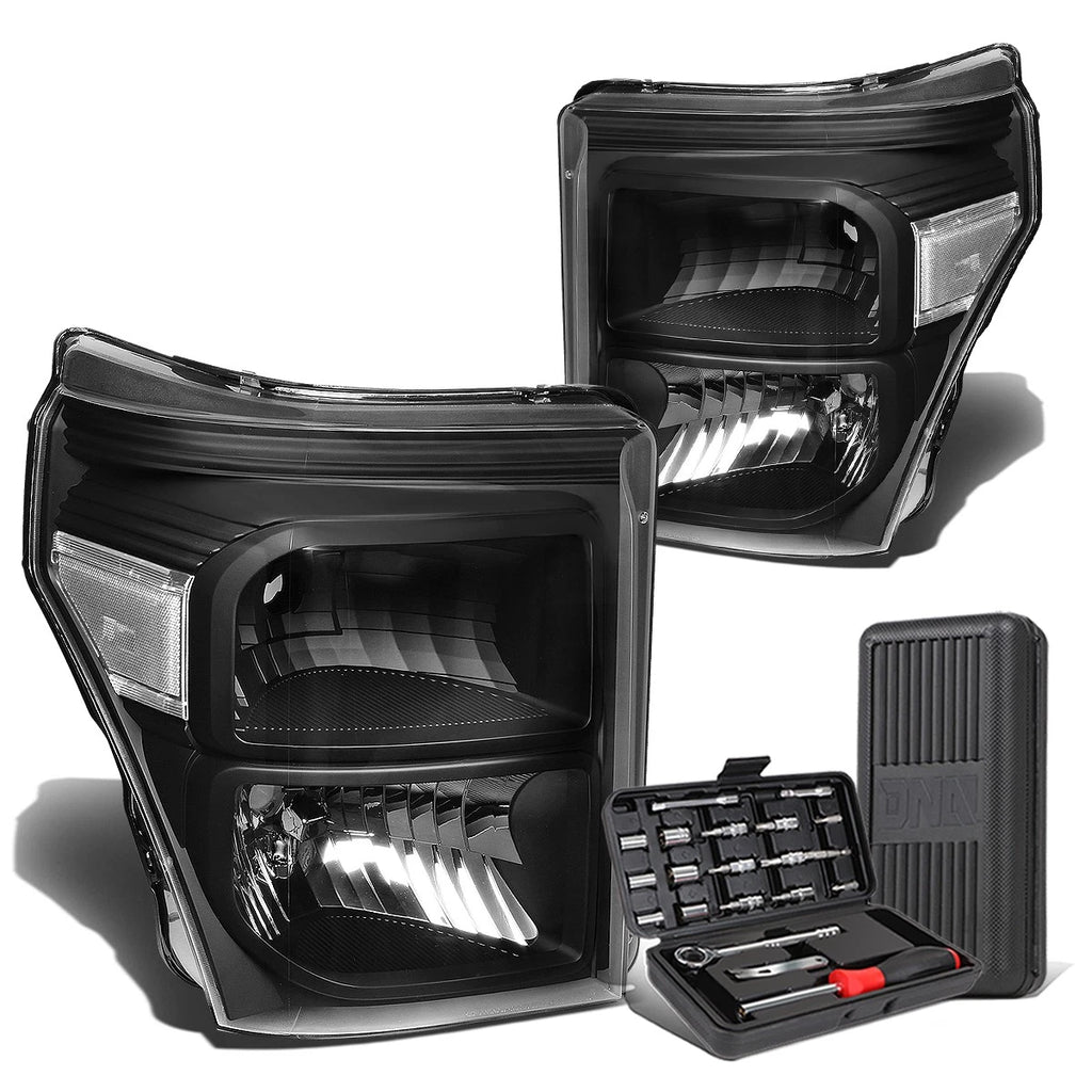 Pair of Black/Clear Corner Headlight Lamps for Ford Super Duty (2011–2016)
