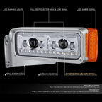Chrome Clear Projector LED Sequential Headlights for Peterbilt 359 379 389 (1981–2021)