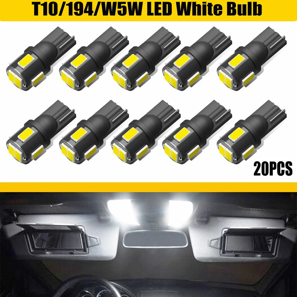 20Pcs T10 LED License Plate Light Bulbs 168 194 for AUXITO