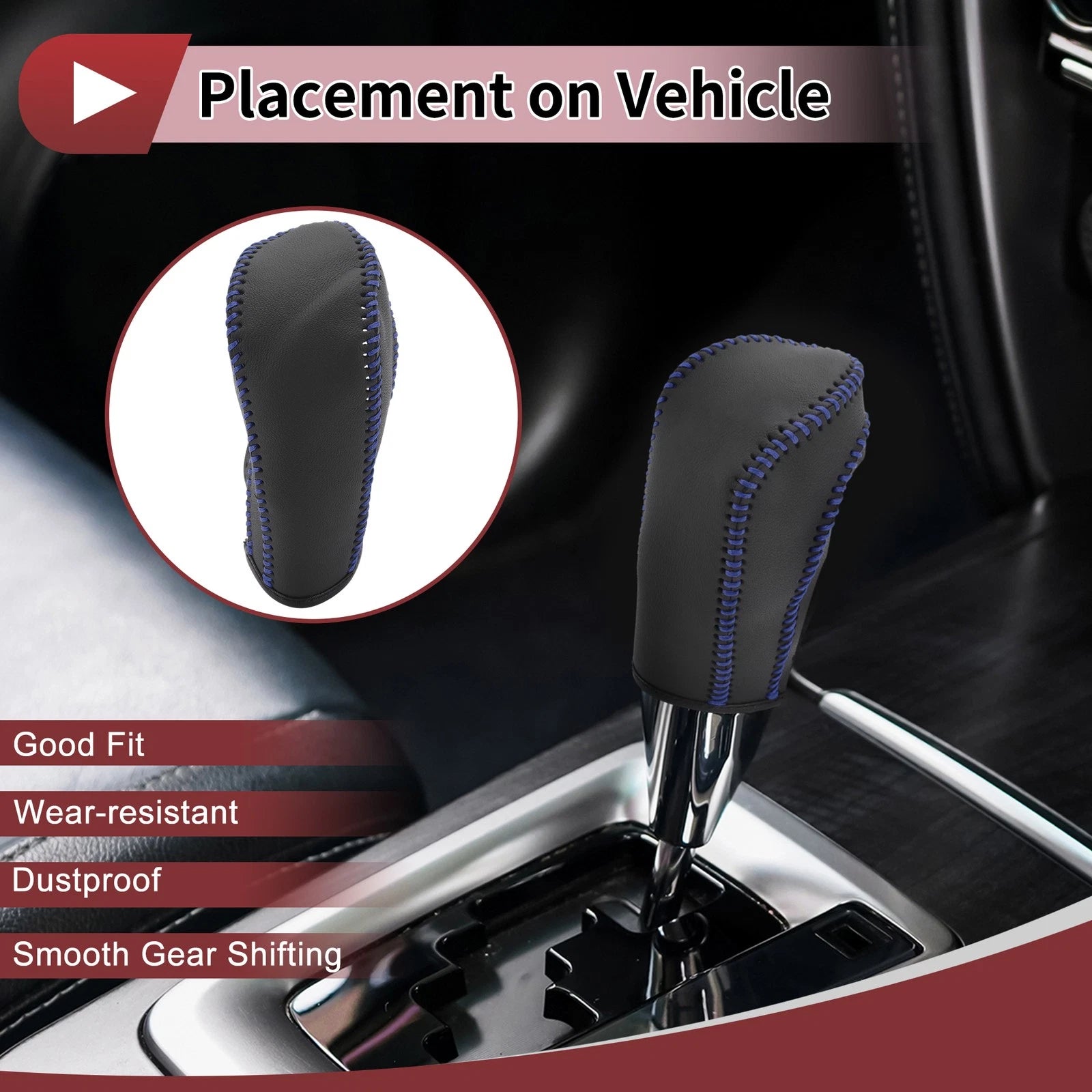 Gear Shift Knob Cover for Ford Fiesta (2009–2012) Black Blue Faux Leather