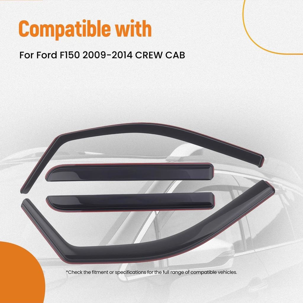 4PC Wind Deflector Kit for Ford F150 (2009–2014) Crew Cab Rain Guards