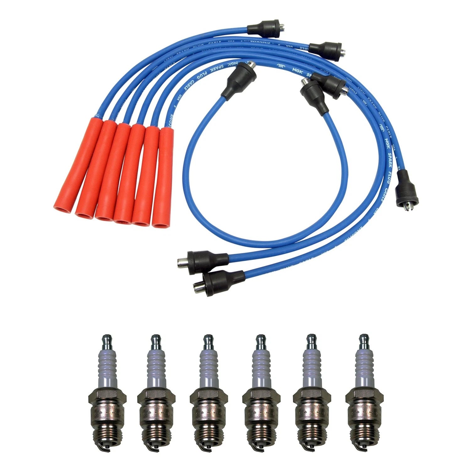 NGK Wire Set & Denso Spark Plugs Kit for Bronco Maverick Mustang (L6)