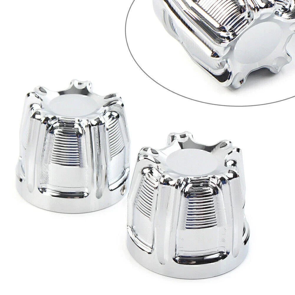 Chrome Front Cut Axle Nut Cap Covers for Harley Softail Touring Street Glide