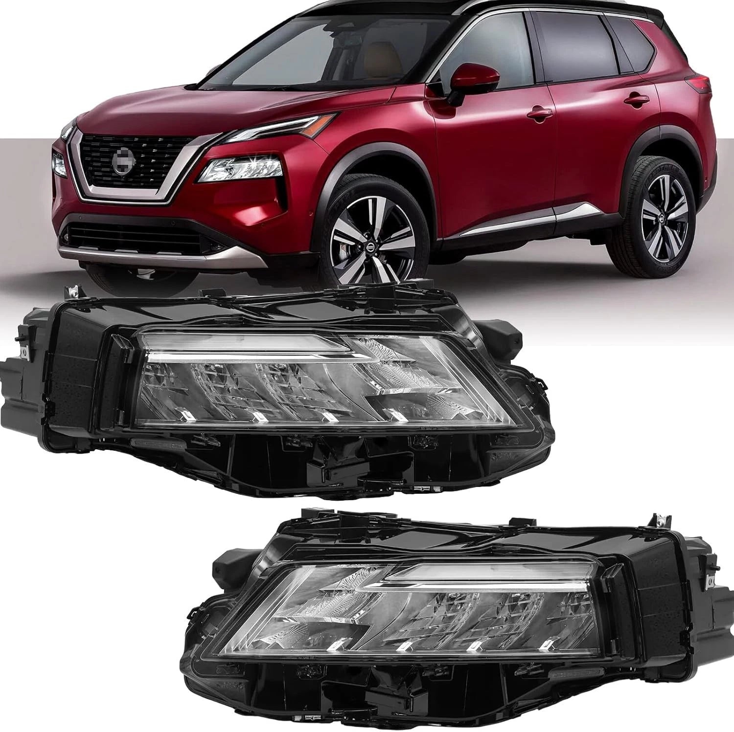 Set of 2 Chrome LED Headlights for Nissan Rogue SL/SV (2021–2023)