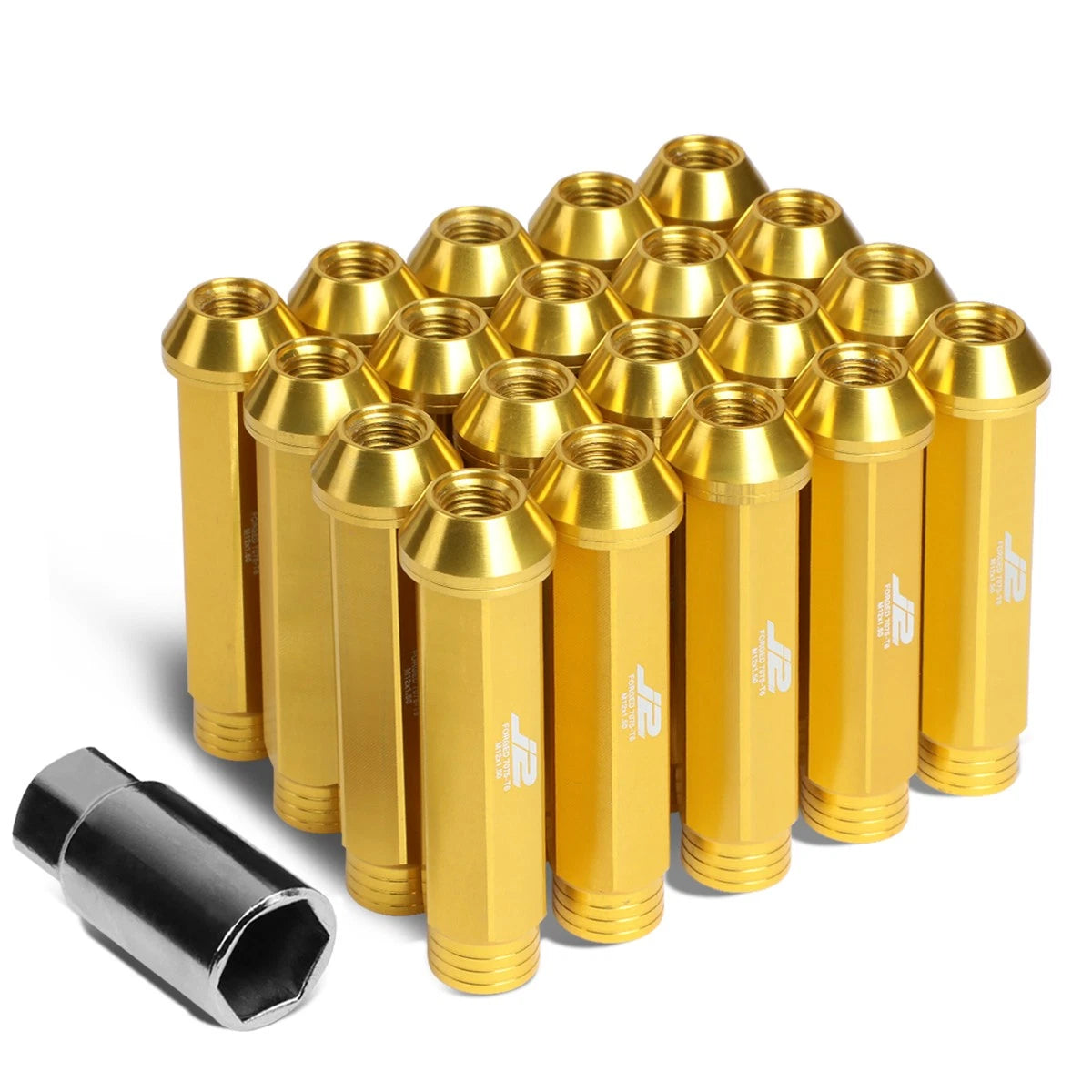 20Pcs J2 7075 Forged Aluminum M12x1.5 Open-End Lug Nut Set w/Adapter Gold