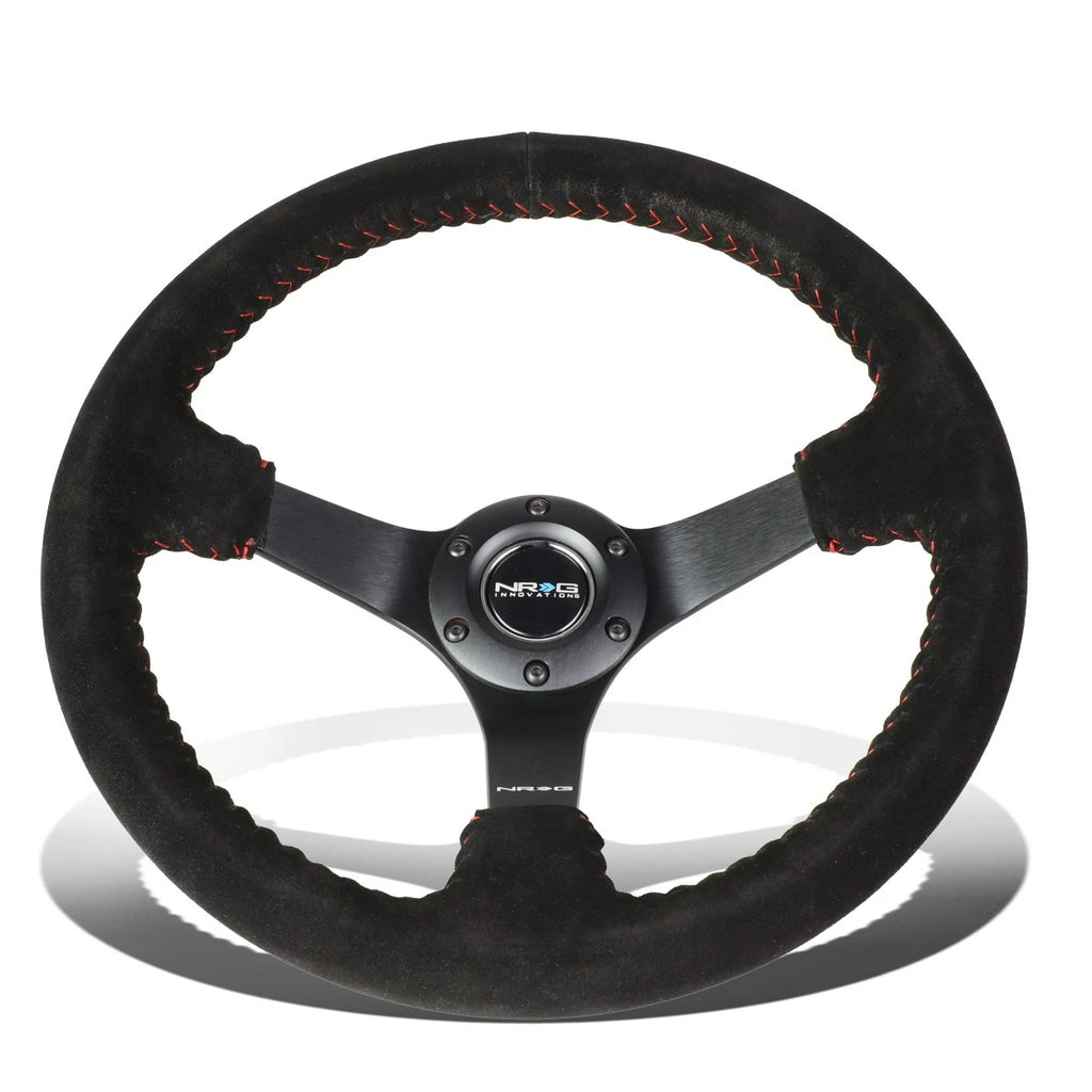 NRG 35cm 3" Deep Dish Black Suede Red Stitch Steering Wheel for Universal (2010–2023)