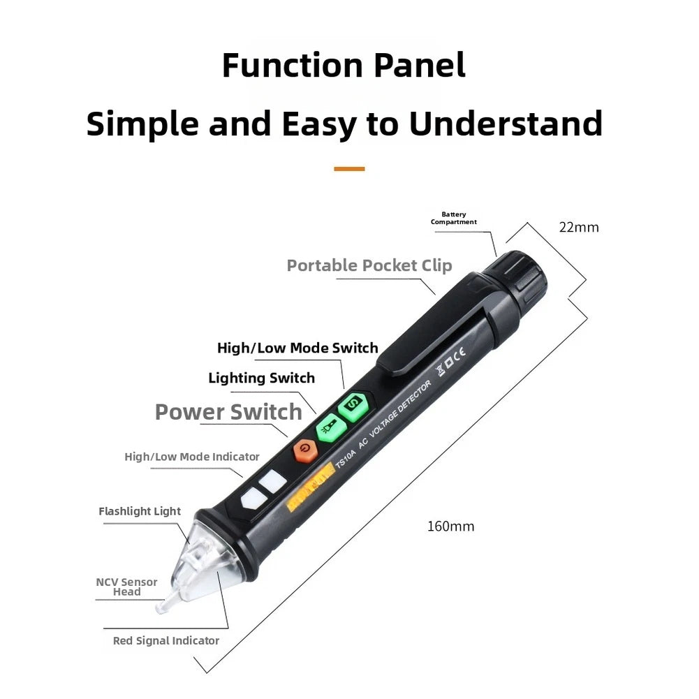 TS10A Non Contact Voltage Detector Pen 12V 1000V AC LED Light