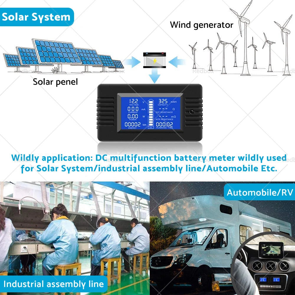 LCD Display DC Battery Monitor Meter for RV System (200V)