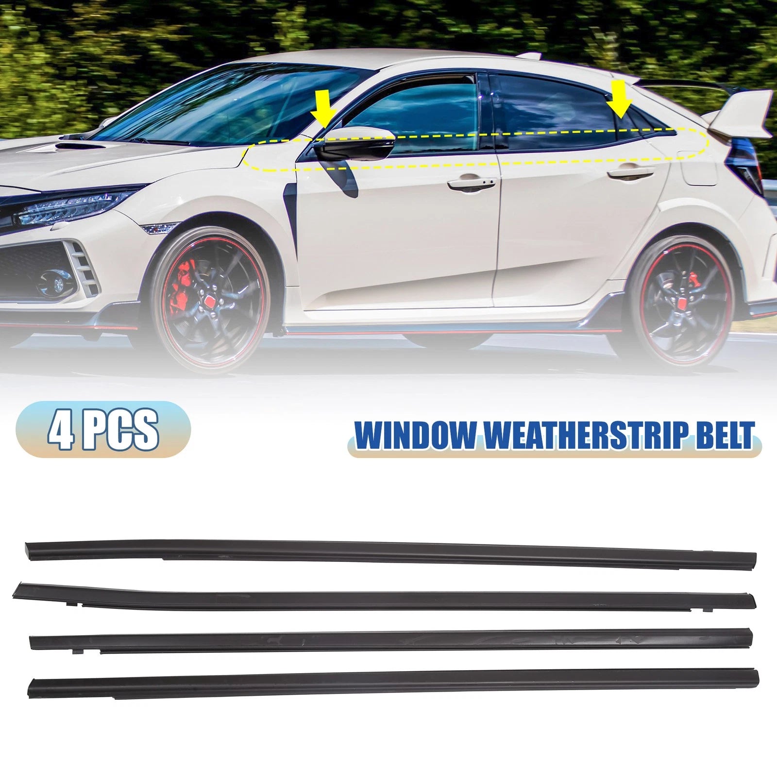 Set of 4 Window Seal Weatherstrip Trim for Honda Civic Sedan (2016–2019)