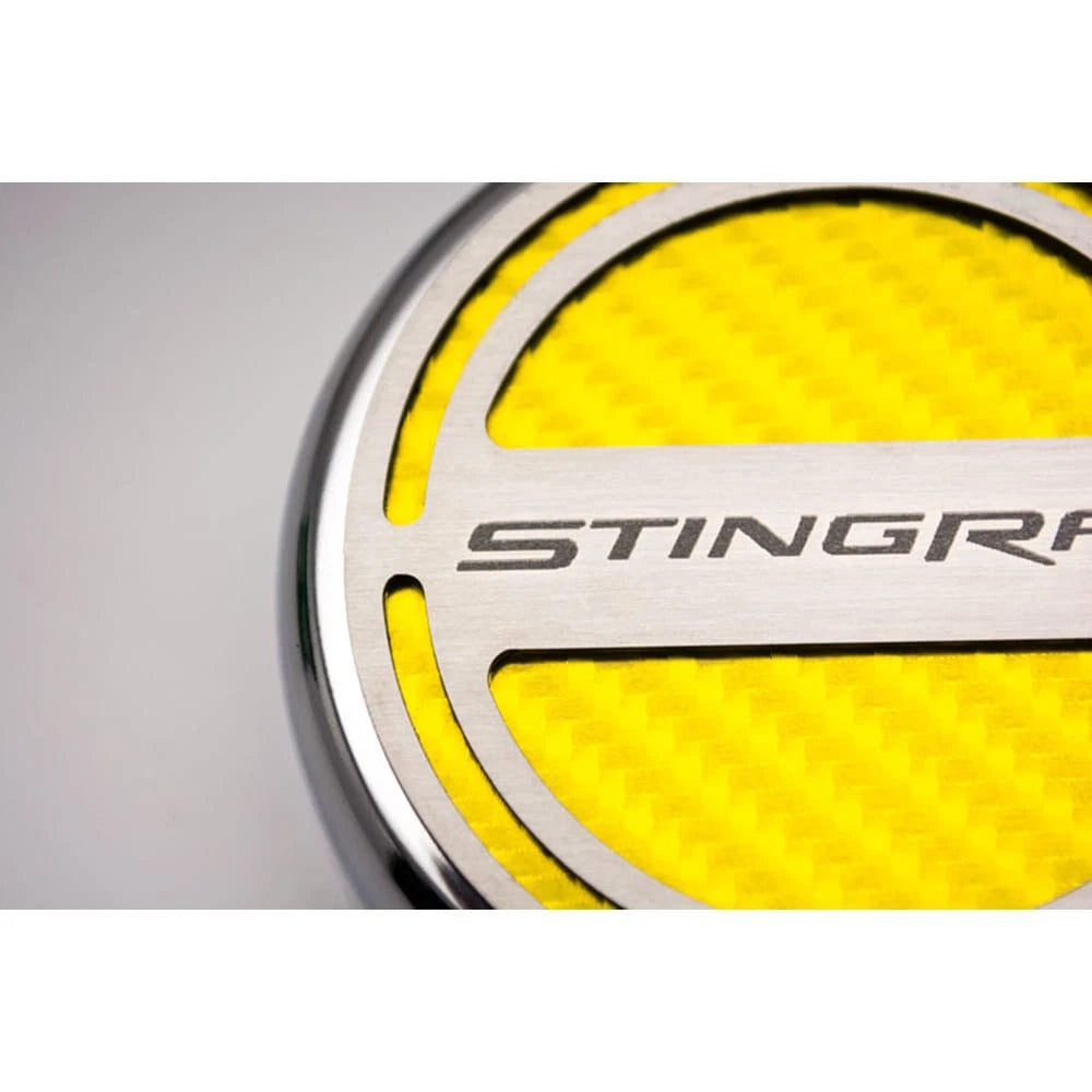 Chrome Stingray Cap Covers with White CF Inlay for 2014-2019 Corvette Z06